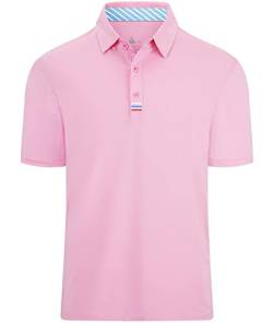 igeekwell Herren Poloshirts Kurzarm Golf Polos Sommer Männer Streifen Schnelltrocknend Sport Poloshirt Outdoor 2XL Rosa von igeekwell