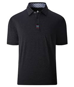 igeekwell Herren Poloshirts Kurzarm Golf Polos Sommer Männer Streifen Schnelltrocknend Sport Poloshirt Outdoor 2XL Schwarz von igeekwell