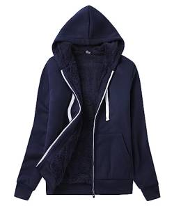 igeekwell Hoodie Damen mit Zipper Kapuzenpullover Damen Reißverschluss Fleece Sweatshirt Damen Warm Jacke Fleecejacke Damen Gefüttert Sweatjacke mit Kapuze Pullover Jacke(Marine-S) von igeekwell