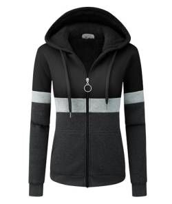 igeekwell Kapuzenjacke Damen Gefüttert Langarm Fleecejacke mit Kapuze Outdoor Sweatjackemit Teddyfutter Damen Kapuzenpullover mit Reißverschluss Warm Plüschjacke Hooded Sweater(Schwarz-L) von igeekwell