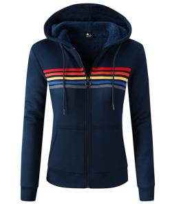 igeekwell Kapuzenjacke Damen mit Zip Fleecejacke mit Kapuze Warm Strickjacke Damen Hoodie Outdoor Winterjacke mit Fleecefutter Pullover(Marine-M) von igeekwell