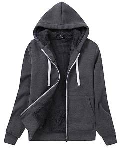 igeekwell Kapuzenjacke Gefüttert Damen Kapuzenpullover mit Zipper Hoodie Jacke Damen Fleecejacke Warm Strickjacke Damen mit Kapuze Outdoor Winterjacke mit Gefüttert Sweatjacke(Dunkelgrau-S) von igeekwell