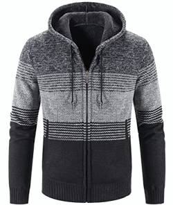 igeekwell Kapuzenpullover Herren Winterjacke mit Kapuze Hoodie für Männer Fleecejacke Casual Kapuzenjacke Bequemes & Warmes Sweatjacke mit Reißverschluß Windspiele Hellgrau Schwarz von igeekwell