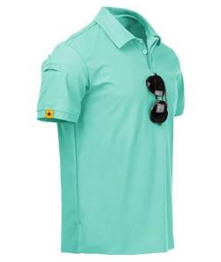 igeekwell Poloshirt Herren Kurzarm Knopfleiste Atmungsaktiv T-Shirts Sport Outdoor Polohemd Männer mit Brillenhalter Casual Polo(Türkisblau-2XL) von igeekwell