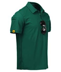 igeekwell Poloshirts Herren Kurzarm Polohemd Herren Sport T-Shirts Atmungsaktiv Outdoor Brillenhalter Knopfleiste Hemd Männer T Shirt Golf Casual Poloshirt(Waldgrün-2XL) von igeekwell