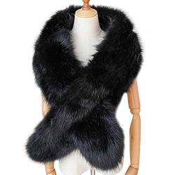 Winter Fellkragen,ihreesy 167cm Fellimitat Fuchs Pelzkragen Damen Kunst Pelz Schal Frau Pelzschal Luxuriös Wintermantel Kragen Wärm Zubehör,Schwarz von ihreesy