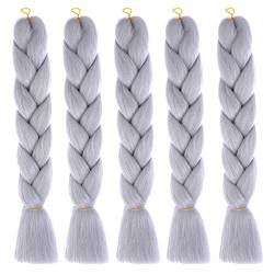 ihreesy 24 Zoll Jumbo Flechthaarverlängerung, Bunt Haarsträhnen Gehäkelte Haarverlängerungen Synthetische Hochtemperatur Verlängerung Synthetic Fiber Hair Extensions,Hellgrau von ihreesy