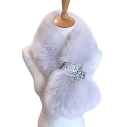 ihreesy Damen Faux Fuchs Pelzkragen Wrap,100CM Kunstpelz Schal Wrap Schal Winter Warm Fellkragen Halten Komfortable Pelzschal Abnehmbare Halswärmer für Jacken Wintermantel Kapuze,Grau Weiß von ihreesy