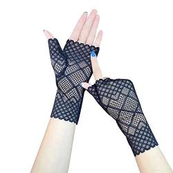 ihreesy Damen Halbfinger Fahrradhandschuhe,2 Stücke Kurz Fingerlos Spitze Handschuhe Anti-Rutsch Netzhandschuhe Courtesy Sommer Sonnenschutz Fingerlose Spitzenhandschuhe,Schwarz #A von ihreesy