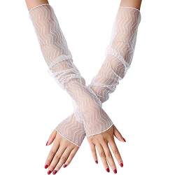 ihreesy Fingerlose Handschuhe,1 Paar Elegante Spitze Handstulpen Lange Handschuhe Damen Abendhandschuhe Armmanschette Spitze Armstulpen Sonnenschutz Spitzenhandschuhe Sommer Stulpen,Weiß Welle von ihreesy