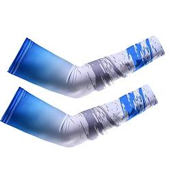 ihreesy Kühlung Armlinge,Unisex Ice Silk Armstulpen Long Arm Ärmel UV-Schutz Arm Sleeves Elastische Arm Sleeves Anti-Rutsch Armabdeckung Sonnenschutz Arm Kompression Abdeckung,Blau L(28-30cm) von ihreesy