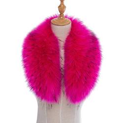 ihreesy Kunstpelz Schal,Luxuriös 55cm Fellimitat Fuchs Pelzkragen Schals Wärm Winterschal Kunstpelzkragen Wintermantel Fauxpelzkragen Flauschig Kunstfell Kapuze Winterschal,Rot Rosa von ihreesy