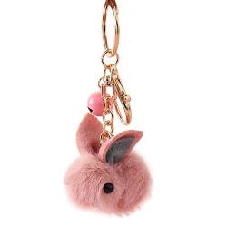 ihreesy Schlüsselanhänger mit Plüsch Bommel,Süß Hase Schlüsselbund Handtaschenanhänger Frauen Schlüsselhalter Charms Schlüsselband Damen Keychain Schlüsselkette Autoschlüssel Geschenk,Rosa von ihreesy