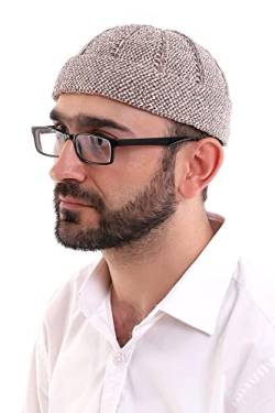 ihvan online Türkische muslimische Winterville-Roll-up-Kufi-Hüte für Männer, Taqiya, Takke, islamische Geschenke, Standartgröße, Braun/Stil 10 von ihvan online