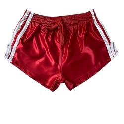 iiffii Nylon Satin Retro Short für Herren Hochleistungs-Thai-Boxshorts Glänzende Nylon-Active-Wear Stilen für Sportliche Nylon Shorts ultimativen Komfort und Stil (Red/White Medium) von iiffii