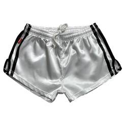 iiffii Nylon Satin Retro Short für Herren Hochleistungs-Thai-Boxshorts Glänzende Nylon-Active-Wear Stilen für Sportliche Nylon Shorts ultimativen Komfort und Stil (White/Black Medium) von iiffii