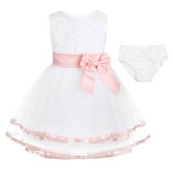 iiniim Baby Mädchen Prinzessin Kleid Blumenmädchenkleid Taufkleid Festlich Kleid Hochzeit Partykleid Festzug Babybekleidung Gr. 50-92 A Perle Rosa B 62-68 von iiniim