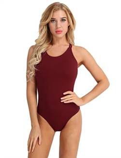 iiniim Damen Ballettanzug Ballett Trikot Tanzbody Elastische Spaghetti-Träger Ballettanzug Gymnastik Yoga Sport Turnanzug XS-XL Burgundy M von iiniim