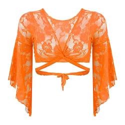 iiniim Damen Bolero Kurz Cardigan Spitze Schulterjacke Langarm Shrug Tops Tanz Ballettjacke Sport Oberteil Aa Orange Einheitsgröße von iiniim