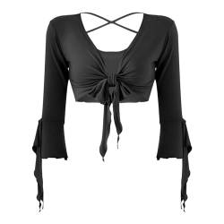 iiniim Damen Bolero Kurz Cardigan Spitze Schulterjacke Langarm Shrug Tops Tanz Ballettjacke Sport Oberteil C Schwarz Einheitsgröße von iiniim