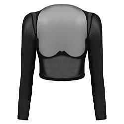 iiniim Damen Crop Tops Transparent Mesh Shirt Langarm Bluse mit Brustfrei Hebe BH Bustier Dessous Unterwäsche Party Shirt Clubwear A Schwarz M von iiniim