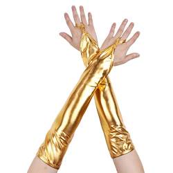 iiniim Damen Handschuhe Glänzend Metallic Meerjungfrau Skala Druck Fingerlose Lange Handschuhe Handstulpen Tanz Party Clubwear (16 Farben) Gold B Einheitsgröße von iiniim