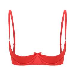 iiniim Damen Hebe BH Bustier Push Up Spitze Bra Tops mit Bügel Büstenhebe Büstenhalter Dessous Unterwäsche H Rot XXL von iiniim