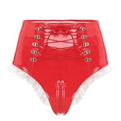 iiniim Damen Strings Slips Wetlook Lack-Optik Tanga Panties Glänzende Hotpants Ouvert-Slips Dessous Unterwäsche S-4XL J Rot S von iiniim