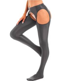 iiniim Damen Strumpfhosen Glossy Hose Ouvert Leggings Tight Pants Lange Unterhose Pantyhose Nylon Strümpfe Socken M-XL C Dunkel Grau XL von iiniim