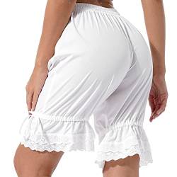iiniim Damen Unterhose Unterrock Kürbis Shorts Kurze Hose Vintage Bloomers Pumphose mit Rüschen Sicherheitsshorts Unterwäsche A Weiß XXL von iiniim