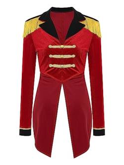 iiniim Damen Zirkus Kostüm Langarm Frack Jacke Blazer Mantel Ringmaster Uniform Halloween Kostüm Weihnachten Karneval Fasching Kostüm Cc Rot L von iiniim