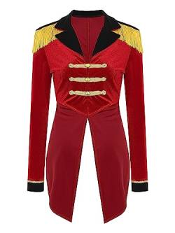 iiniim Damen Zirkus Kostüm Langarm Frack Jacke Blazer Mantel Ringmaster Uniform Halloween Kostüm Weihnachten Karneval Fasching Kostüm Cc Rot S von iiniim