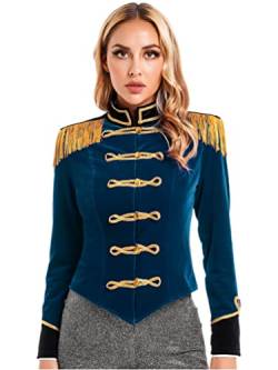 iiniim Damen Zirkus Kostüm Zirkusdirektorin Frack Jacke Blazer Mantel Ringmaster Uniform Halloween Weihnachten Karneval Fasching Kostüm S-3XL Aa Dunkel Blau A M von iiniim