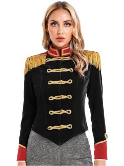 iiniim Damen Zirkus Kostüm Zirkusdirektorin Frack Jacke Blazer Mantel Ringmaster Uniform Halloween Weihnachten Karneval Fasching Kostüm S-3XL Aa Schwarz A XL von iiniim