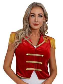 iiniim Damen Zirkus Kostüm Zirkusdirektorin Frack Jacke Blazer Mantel Ringmaster Uniform Halloween Weihnachten Karneval Fasching Kostüm S-3XL E Rot A M von iiniim