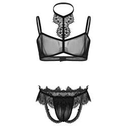 iiniim Herren Bikini Set Sissy BH Tops mit Strings Männer Crossdresser Dessous Set Reizwäsche Unterwäsche Schwarz M von iiniim