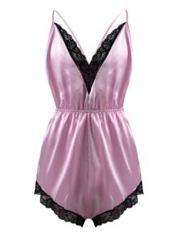 iiniim Herren Body Overall Sissy Nachthemd Satin Schlafanzug Männer Crossdresser Kleidung Negligee Reizwäsche Nachtwäsche Rosa L von iiniim