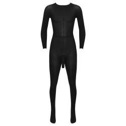 iiniim Herren Body Overall Transparent Einteiler Ganzkörperanzug Strumpfhosen mit Penishülle Männer Unterhemd Unterwäsche A Schwarz Einheitsgröße von iiniim