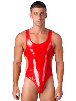 iiniim Herren Body Stringbody Overall Männer Bodysuit Wetlook Unterhemd Unterwäsche M-4XL Da Rot A 4XL von iiniim