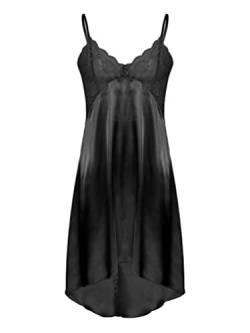 iiniim Herren Damen Satin Nachthemd Sissy Nachtkleid Schlafanzug Negligee Crossdresser Kostüm Dessous Nachtwäsche M-3XL A Schwarz 3XL von iiniim