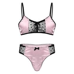 iiniim Herren Dessous Set Satin BH+Sissy Panties Höschen Nachtwäsche Nachthemd Reizwäsche Unterwäsche Set M-3XL Y Rosa Y M von iiniim