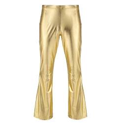 iiniim Herren Hosen Wetlook Schlaghose 70er Retro Kostüm Männer Lederhose Glänzende Hose Pants Leggings Tanz Clubwear S-3XL A Gold M von iiniim