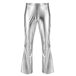 iiniim Herren Hosen Wetlook Schlaghose 70er Retro Kostüm Männer Lederhose Glänzende Hose Pants Leggings Tanz Clubwear S-3XL A Silber L von iiniim