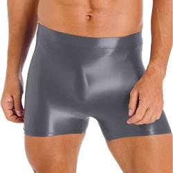 iiniim Herren Shorts Glossy Stretch Sport Shorts Sommer Kurze Hose Glanz Hotpants Nylon Panties Badeshorts Freizeitshorts B Grau L von iiniim