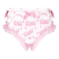 iiniim Herren Slips Bikini Briefs Männer Satin Sissy Panties Höschen Slips Dessous Unterwäsche Unterhose mit Rüschen R Rosa B XXL von iiniim