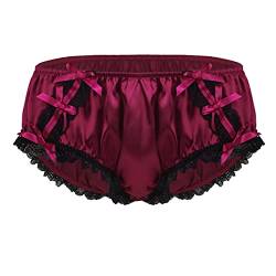 iiniim Herren Slips Satin Tanga Sissy Höschen Männer Bikini Briefs Dessous Erotik Unterwäsche Unterhose M-XL Weinrot L von iiniim