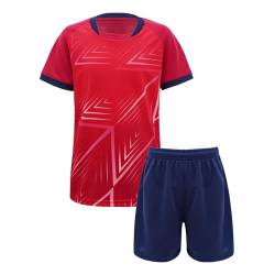 iiniim Kinder Jungen Sport Set 2tlg. Schnelltrockend T-Shirt + Shorts Sportanzug Trainingsanzug für Jogging Fussball Basketball Kleidung A Rot A 110-116 von iiniim