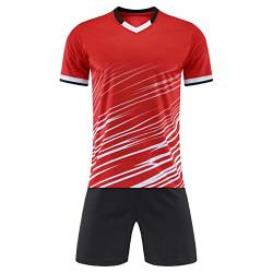 iiniim Kinder Jungen Sport Set 2tlg. Schnelltrockend T-Shirt + Shorts Sportanzug Trainingsanzug für Jogging Fussball Basketball Kleidung J Rot 128-134 von iiniim