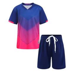 iiniim Kinder Jungen Sport Set 2tlg. Schnelltrockend T-Shirt + Shorts Sportanzug Trainingsanzug für Jogging Fussball Basketball Kleidung K Royal Blau 110-116 von iiniim