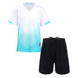 iiniim Kinder Jungen Sport Set 2tlg. Schnelltrockend T-Shirt + Shorts Sportanzug Trainingsanzug für Jogging Fussball Basketball Kleidung K Weiß 158-164 von iiniim